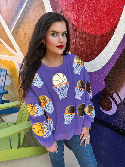 Purple Embroidered Basketball Sweatshirt