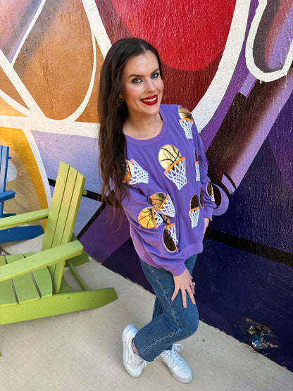 Purple Embroidered Basketball Sweatshirt