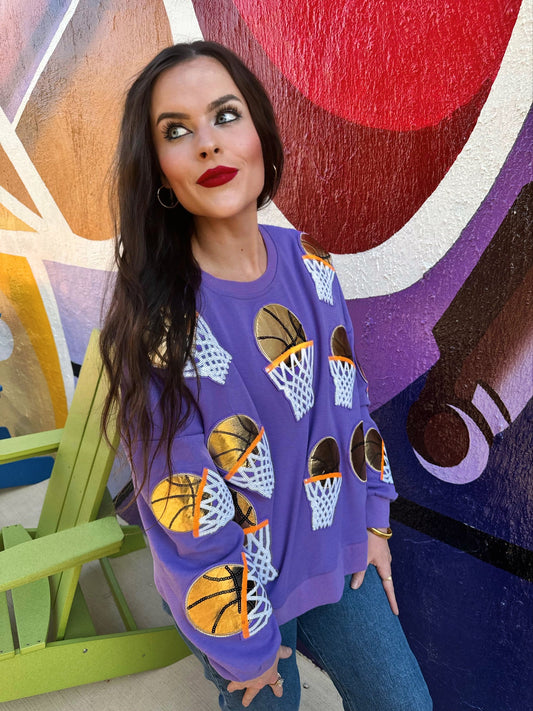 Purple Embroidered Basketball Sweatshirt