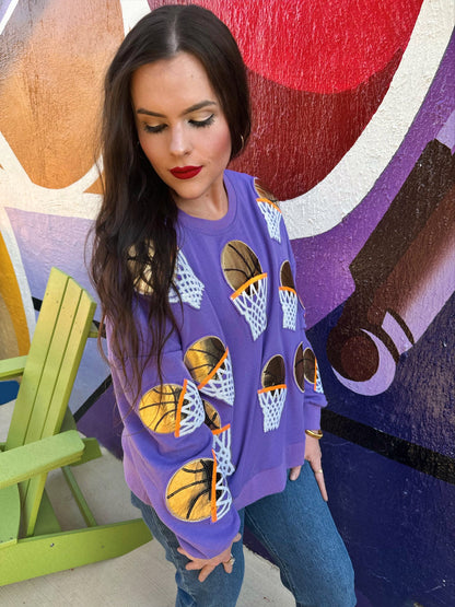 Purple Embroidered Basketball Sweatshirt