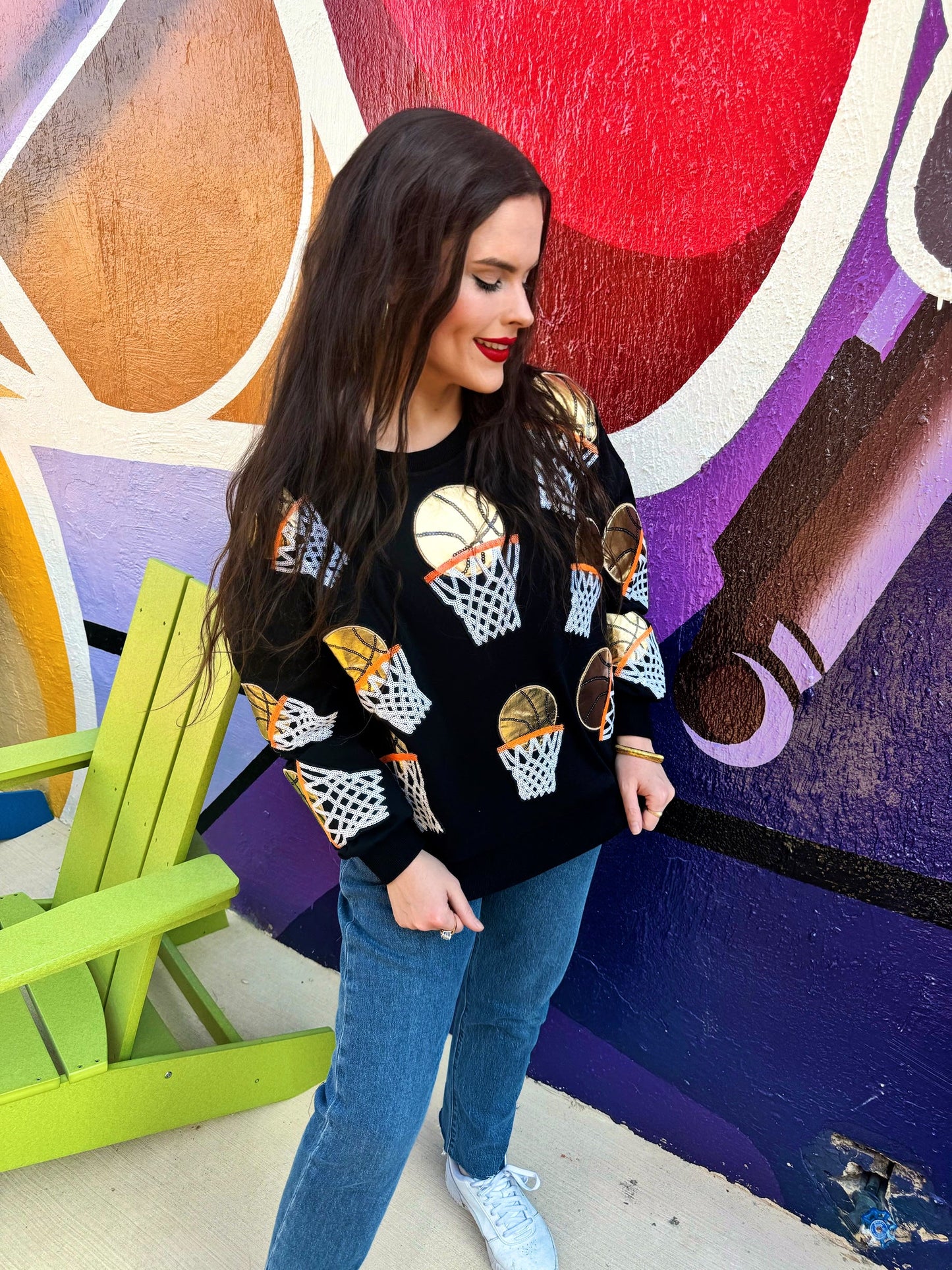 Black Embroidered Basketball Sweatshirt