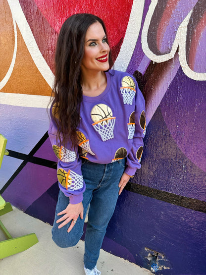 Purple Embroidered Basketball Sweatshirt