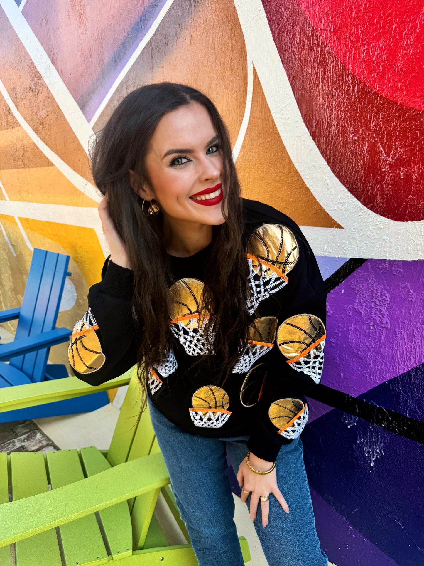 Black Embroidered Basketball Sweatshirt