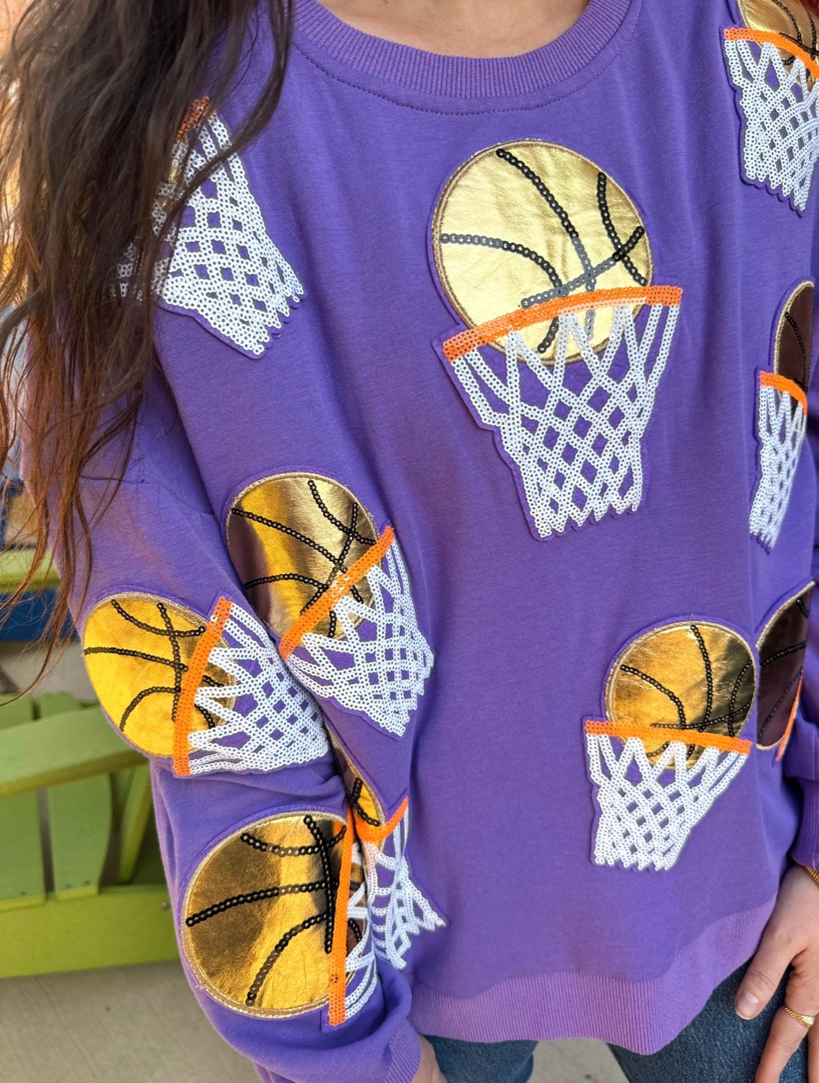 Purple Embroidered Basketball Sweatshirt