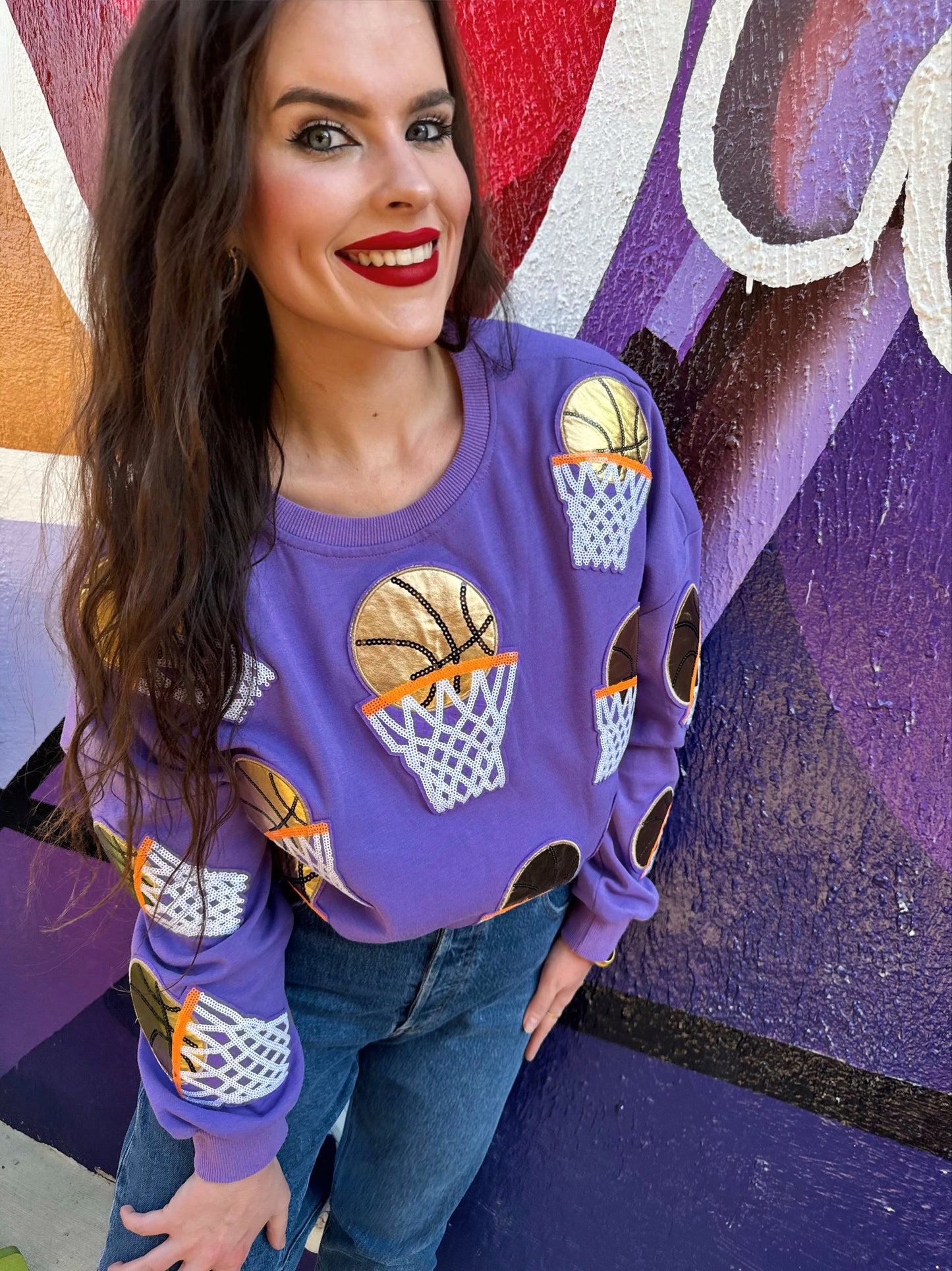 Purple Embroidered Basketball Sweatshirt