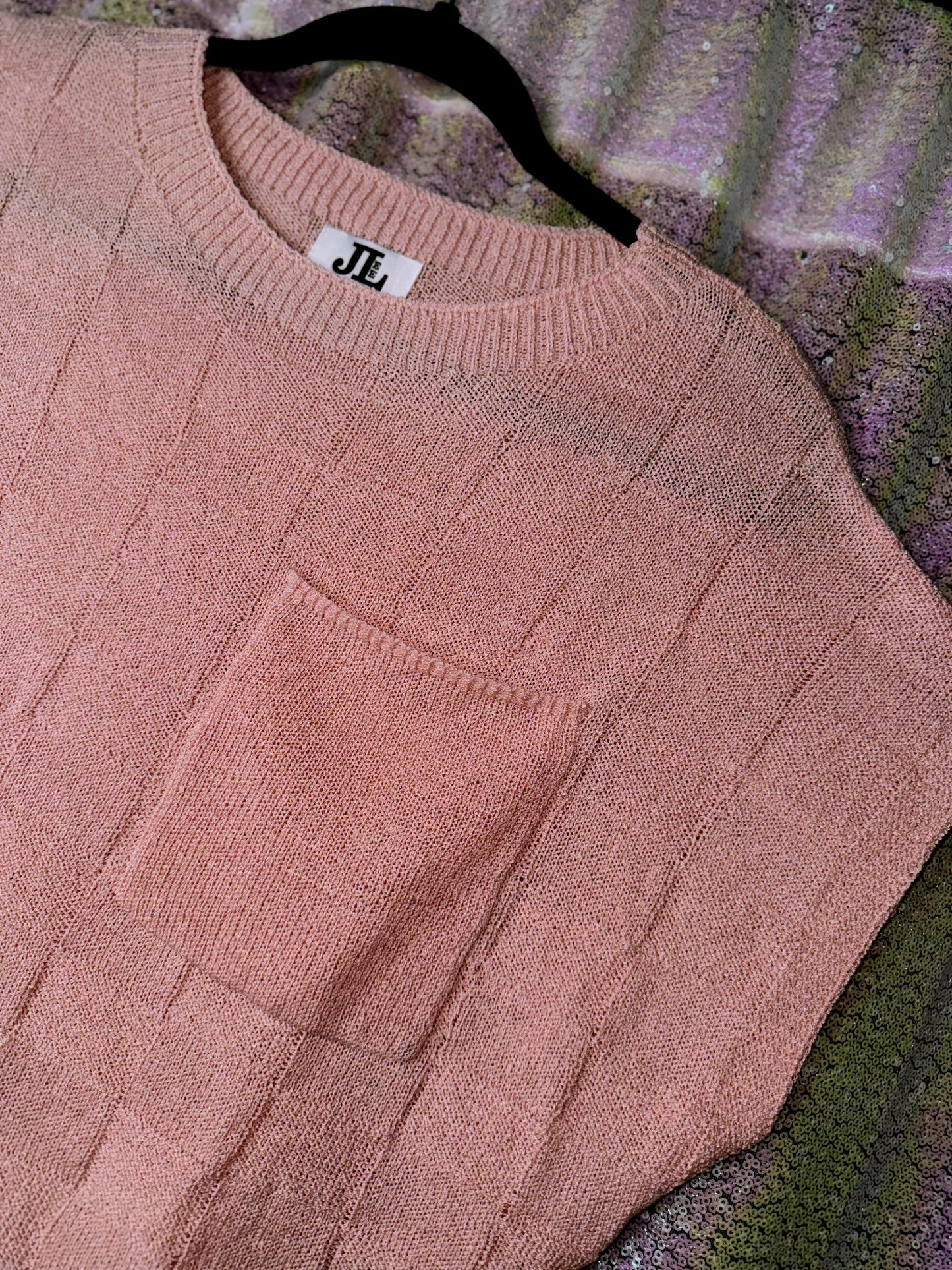 Blush Textured Checkered Short Sleeve Sweater
