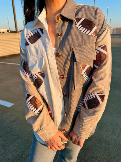 J. Lee Color Block Sequin Football Shacket