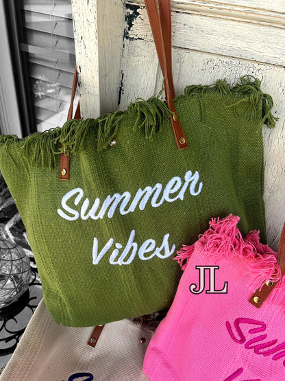Summer Vibes Woven Embroidered Totes