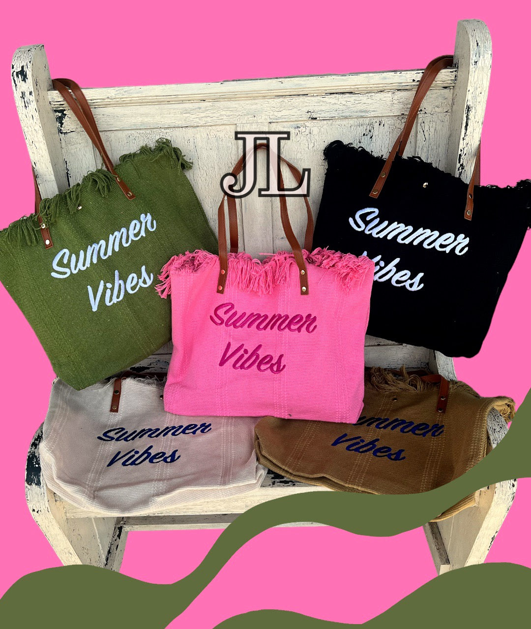 Summer Vibes Woven Embroidered Totes