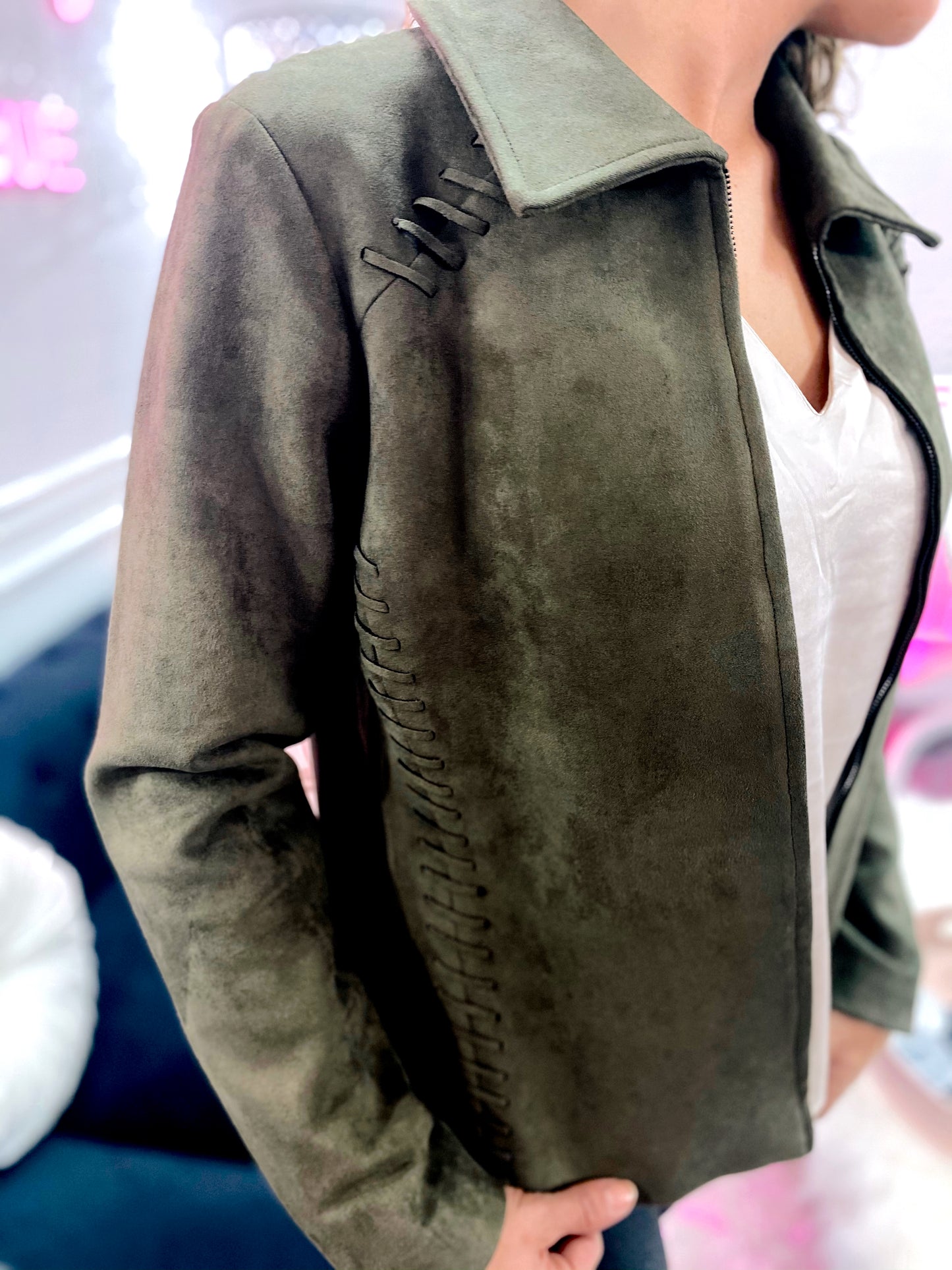 LUXE: SUEDE OLIVE JACKET